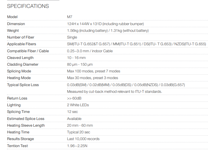 Specification M7